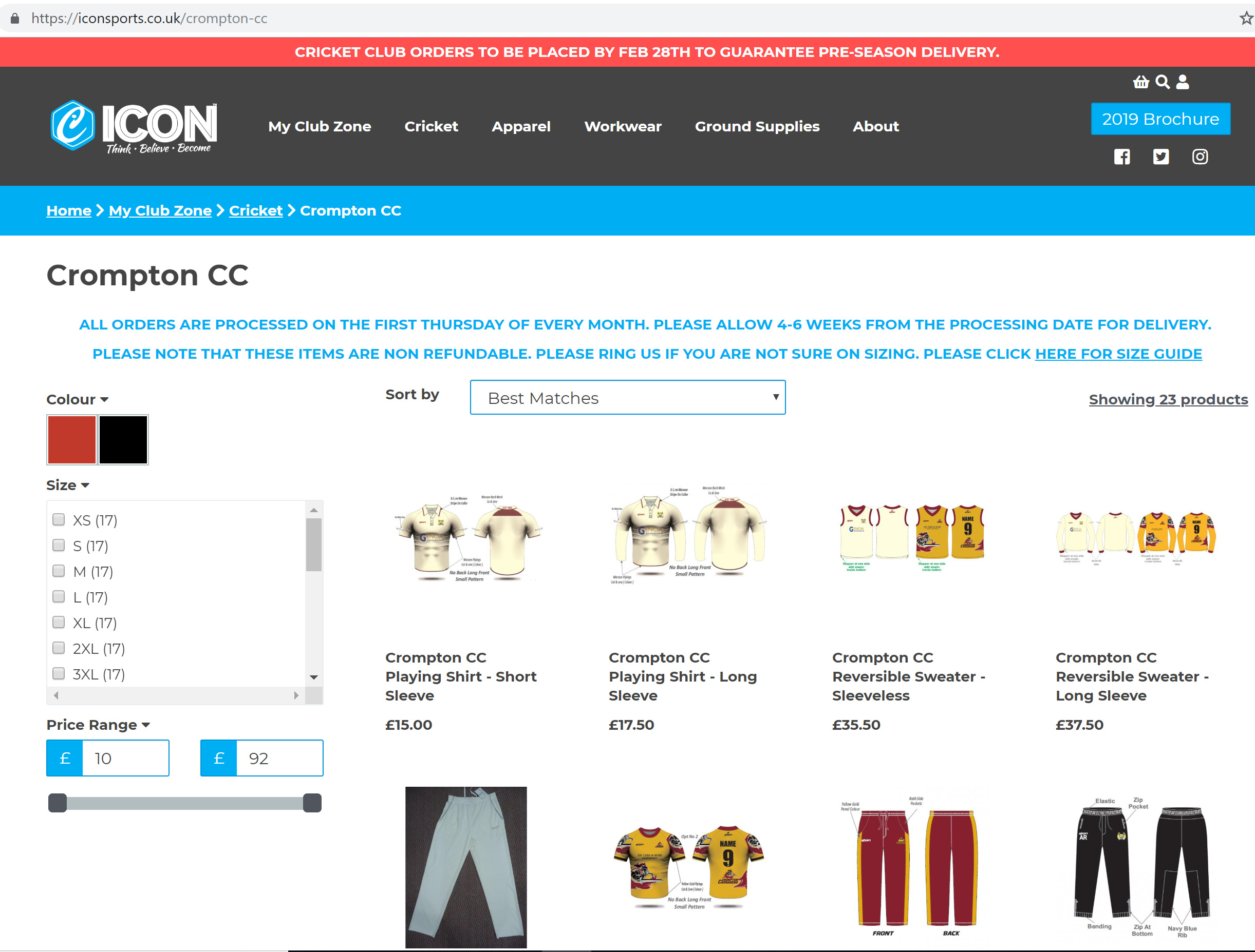crompton cricket club kit and merchandise